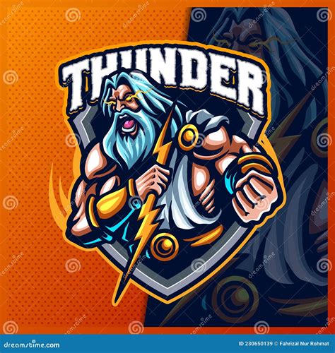 Zeus Thunder God Mascot Esport Logo Design Illustrations Vector