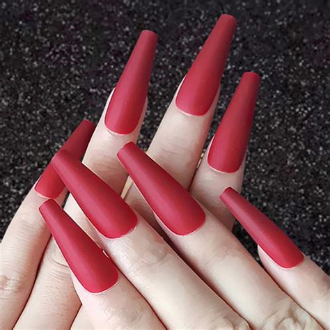 Buy Outyua Red Super Long Press On Nails Coffin Ballerina Matte Fake