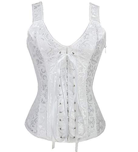 Buy Zzebra White Womens Gothic Jacquard Shoulder Straps Overbust Corset Bustiers Weight Loss