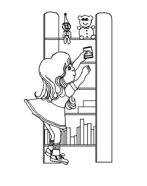Little Girl Putting Book On Bookshelf Coloring Pages Best Place To Color