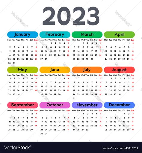 Calendar 2023 Week Starts On Monday Basic Vector Image