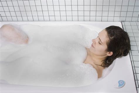 Woman Enjoys The Bubble Bath Stock Image Image 12944351