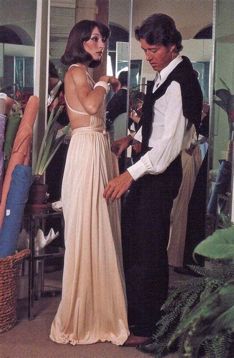 Anjelica Huston Being Dressed By Wearing Halston 70s Fashion