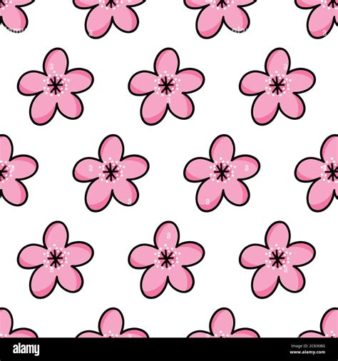 Sakura Flower Seamless Doodle Icon Sticker Vector Illustration Stock