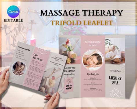 Massage Therapy Leaflet Trifold Spa Salon Brochure Editable Massage Therapy Booklet Beauty