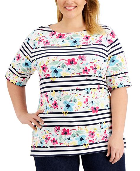 Karen Scott Plus Size Printed Elbow Sleeve Top Created For Macys Macys