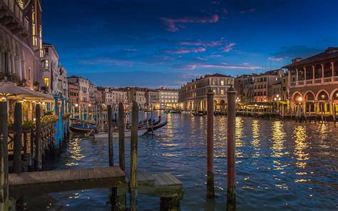 Venice Evening Sunset Boats Embankment Venice Cityscape Italy Hd