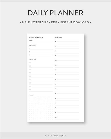 Half Letter Minimalist Daily Planner Printable Day On One Etsy