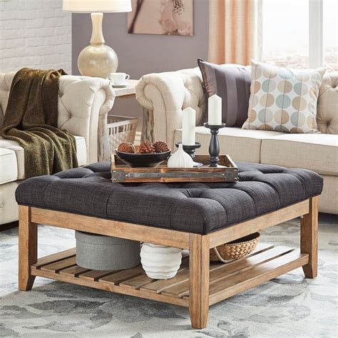 The coffee table has storage ottoman with tufted accents in dark brown leather and bun legs in dark brown finish. HomeVance Tufted Upholstered Coffee Table | Upholstered ...