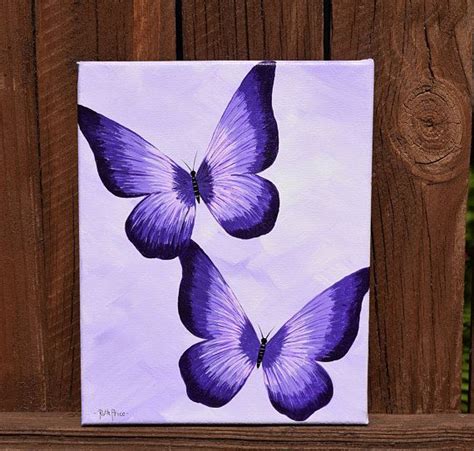 Unique Purple Butterflies Handpainted On 8x10 Canvas Butterfly Art
