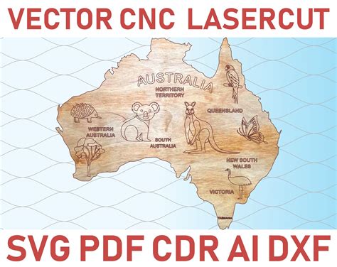 Australia Map Laser Cut Files Svg Dxf Cdr Vector Plans Etsy