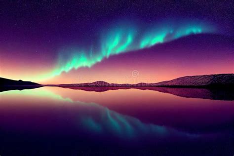 Aurora Borealis On The Norway Green Northern Lights Above Mountains