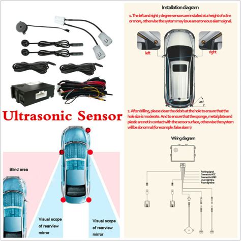 Car Blind Spot Detection Universal Ultrasonic Sensor Safety Monitoring