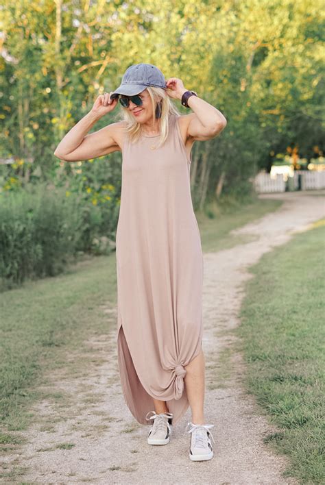 Maxi Dress And Sneakers Outfit Summer Style Doused In Pink