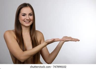 Beautiful Woman Naked Shoulders Pointing One Stock Photo Shutterstock