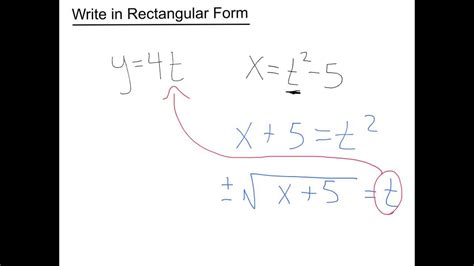 Parametric Equations Rectangular Form Youtube