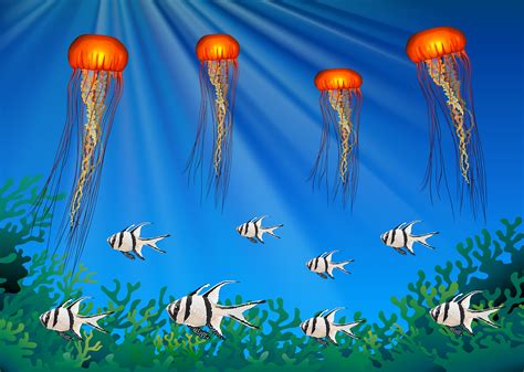 Explore the world's oceans with our amazing range of under the sea resources for ks1 topic lessons. Jellyfish and fish swimming under the sea - Download Free ...