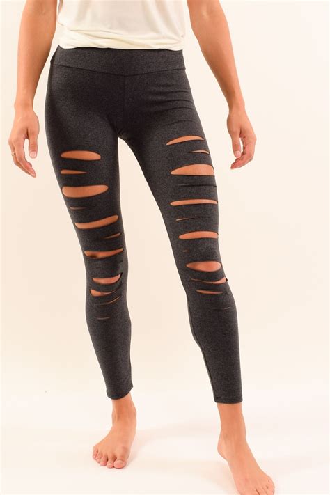 Grey Shred Ripped Yoga Pants That Breathe And Move With You With