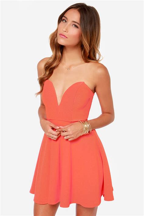 Strapless Dress Coral Dress Sweetheart Dress 3700 Lulus