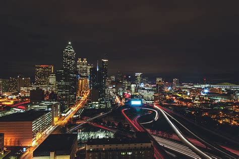 Hd Wallpaper Night Shot Across The City Of Atlanta In The Usa Urban