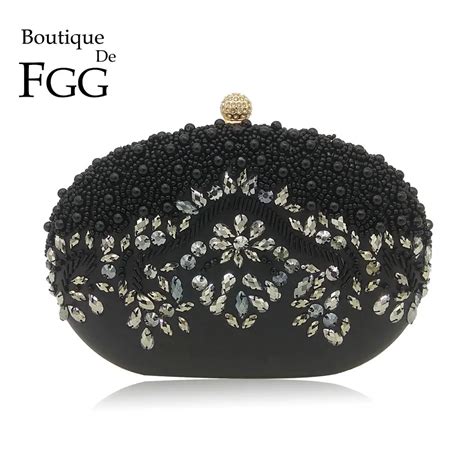 Boutique De Fgg Vintage Oval Shape Patchwork Women Black Beaded Evening