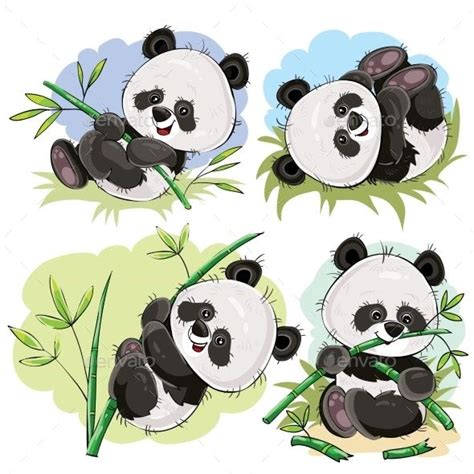 Playful Panda Bear Baby With Bamboo Cartoon Vector Panda Bear Cute
