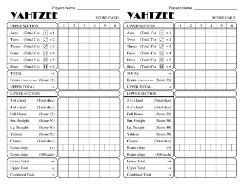 yardzee score card printable masterprintable free