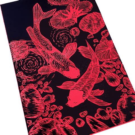 Black And Red Fish Lino Print A3 Koi Carp Original Linocut Etsy