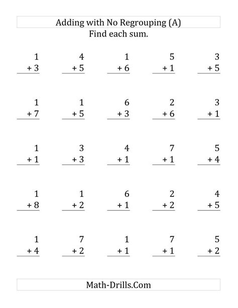 Free second grade worksheets and games including, phonics, grammar, couting games, counting worksheets, addition online practice,subtraction online practice, multiplication online practice, hundreds charts, math worksheets language arts topics. 25 Single-Digit Addition Questions with No Regrouping (A ...