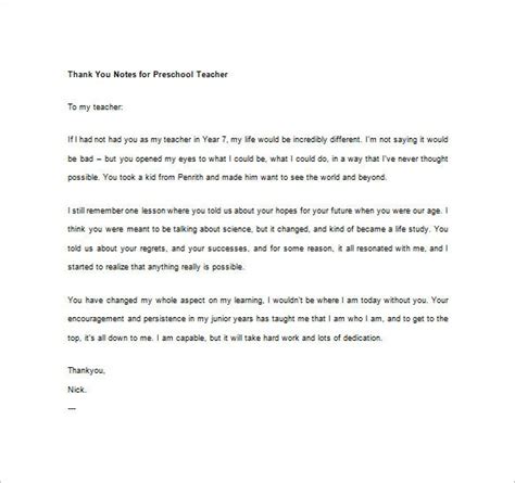 Thank You Notes For Teacher 8 Free Word Excel Pdf Format Download