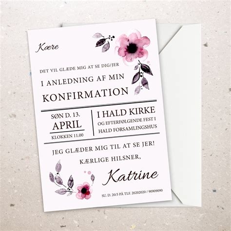 Invitation Til Konfirmation Pige Watercolor Blomster Invitationer