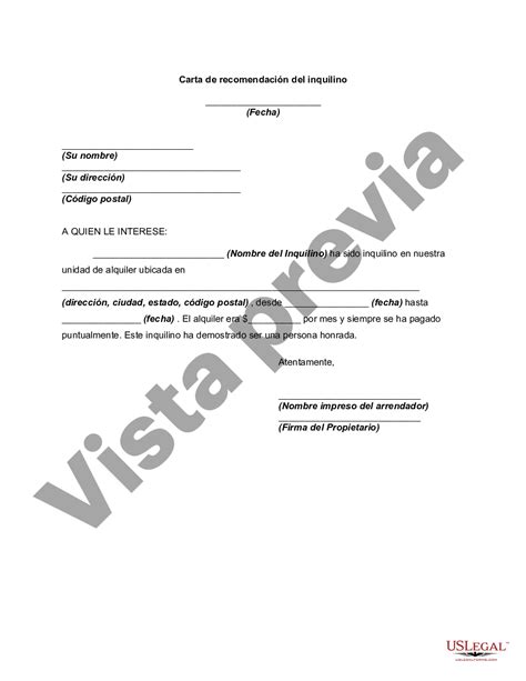 Carta De Recomendación Del Inquilino Carta Recomendación Us Legal Forms