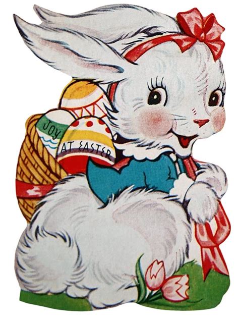 Retro Easter Bunny With A Basket Of Eggs Click For Printable Artwork