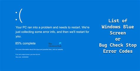 Complete List Of Windows Blue Screen Or Bug Check Stop Error Codes