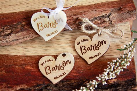Set Of 25 Custom Engraved Wood Heart Personalized Wooden Etsy