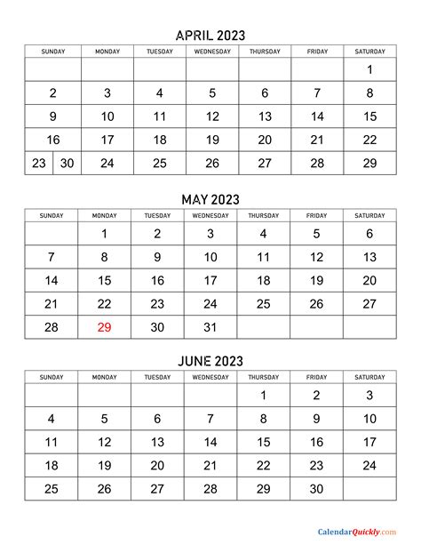 April To June 2023 Calendar Calendar Quickly