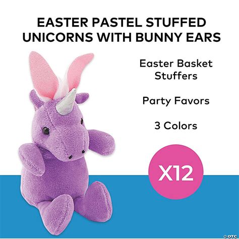Easter Pastel Stuffed Unicorns With Bunny Ears 12 Pc Oriental Trading