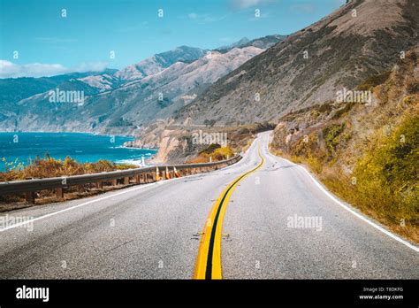 Scenic View Of Famous Highway 1 With The Rugged Coastline Of Big Sur In