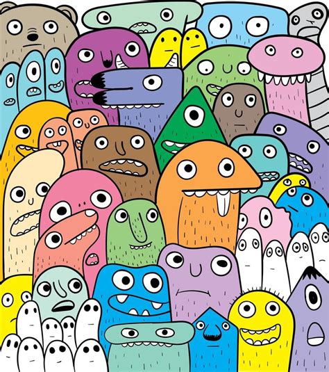 Cute Doodle Style Monsters In A Group 1181303 Vector Art At Vecteezy