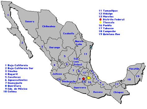 México Mapa Províncias