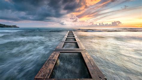 Fondos De Pantalla Puesta De Sol Paisaje Muelle Mar Cielo Nubes