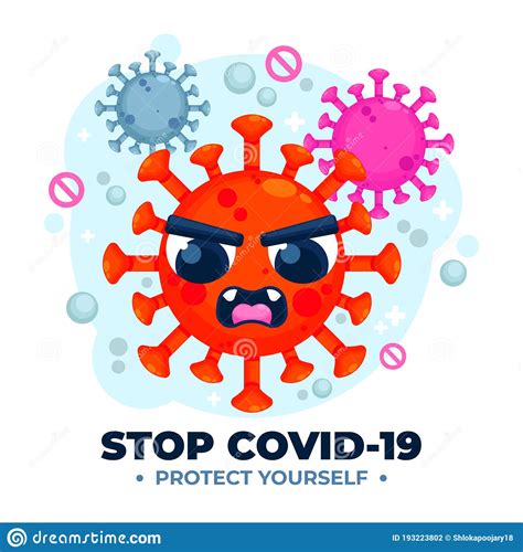 Stop Covid 19 Protect Yourself Red Cartoon Illustration Of Angry