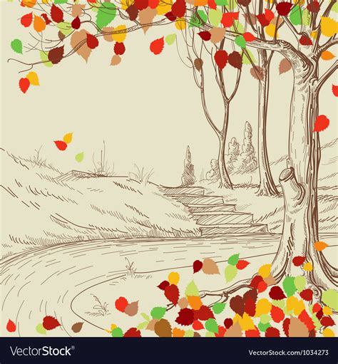 Autumn Tree In Park Sketch Bright Leaves Vector Image