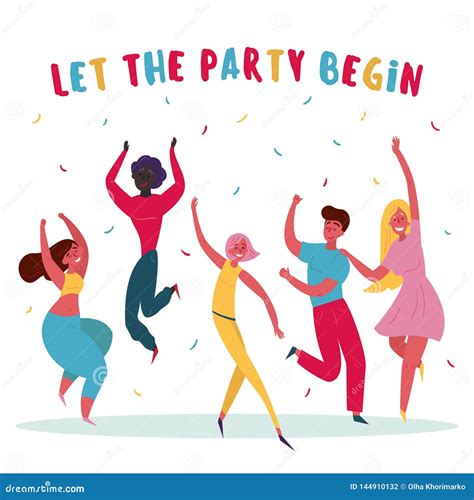 Let The Party Begin Group Of People Are Having Fun Stock Vector