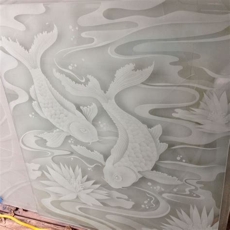 Etched Glass Koi Design For A Client In Manoa Artwork By Cory Kot