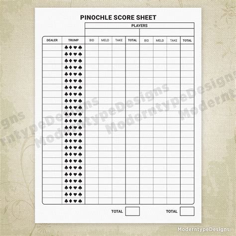 Pinochle Game Score Sheets Printable Digital Download Chart Etsy Israel
