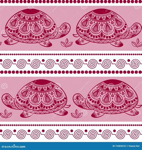 Seamless Pattern With Decorated Turtles Ethnic Turtle Stock Vector