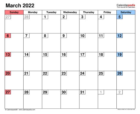 March 2022 Calendar Templates For Word Excel And Pdf