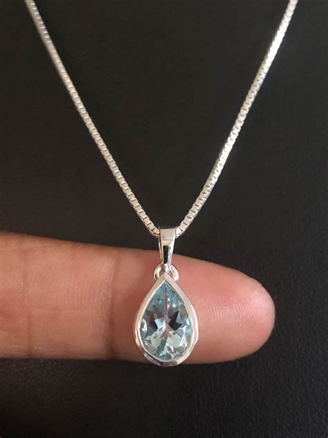 Genuine Blue Topaz Necklace Sterling Silver Topaz Pendant Etsy