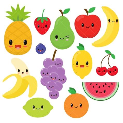 Kawaii Fruit Cute Fruit Clipart Happy Fruit Clip Art